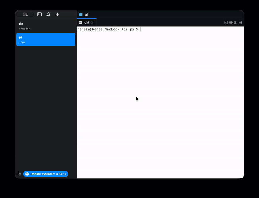 The Pi coding agent running inside a sandboxed staging workspace, with staged diffs shown before anything reaches the real project